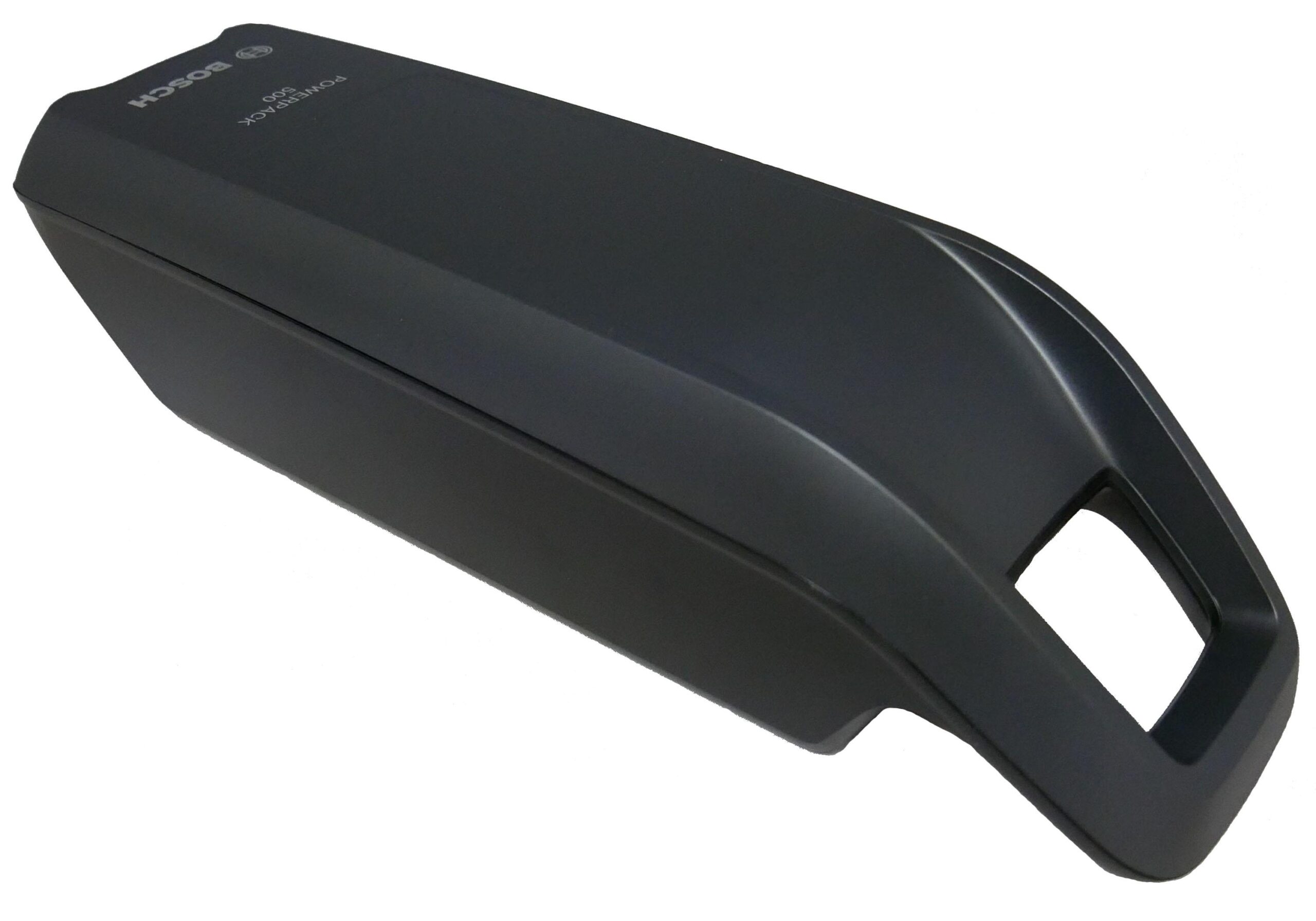 Batterie Bosch PowerPack 500 pour vélo électrique Performance Line Vue latérale de la Bosch PowerPack 500 haute capacité