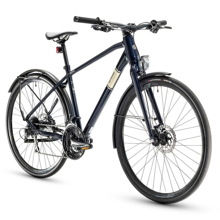 Gitane Soho 2 Vélo de Ville Tout Chemin Éclairage USB Gitane Soho 2 bleu nuit pneus Hutchinson Overide 700x35C roues 28 pouces